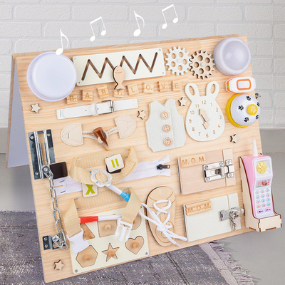 Frühes pädagogisches DIY handgemachtes beschäftigtes Brett-hölzerne Spielwaren Montessori für Kleinkinder