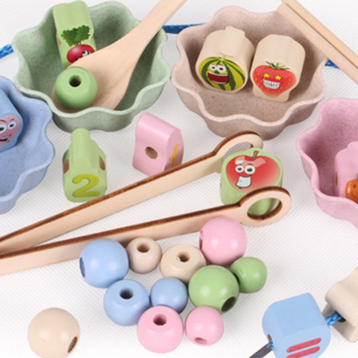Hölzerne Spielwaren Montessori übergeben Brain Training Clip Beads Puzzle-Mathe-Spiel