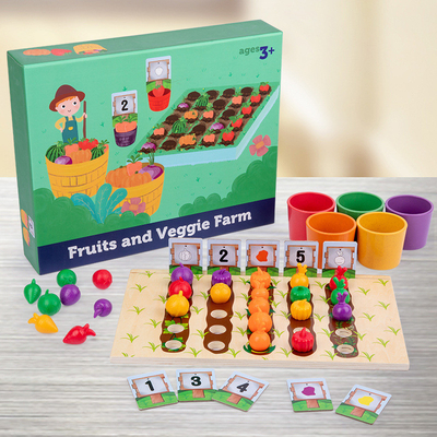 Der bauernhof-Frucht-Farbkognitive Klassifikation der Kinder hölzerne Gemüsewechselwirkend