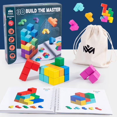 Errichtende Raum-Vorlagenbrainstormings-Würfel-Puzzlespiel-hölzerne Früherziehung