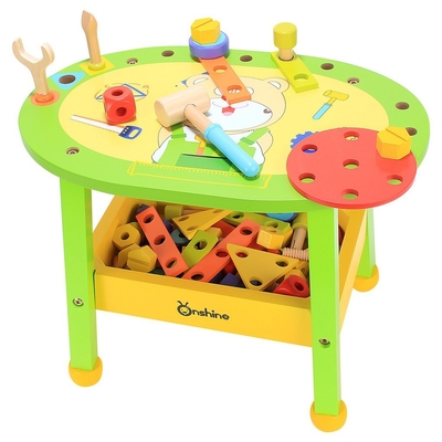 Die Karikatur-Bärn-Werkzeug-Tabellen-Puzzlespiel-Schlüssel-Schrauben-Befestigungsring der Kinder hölzerner