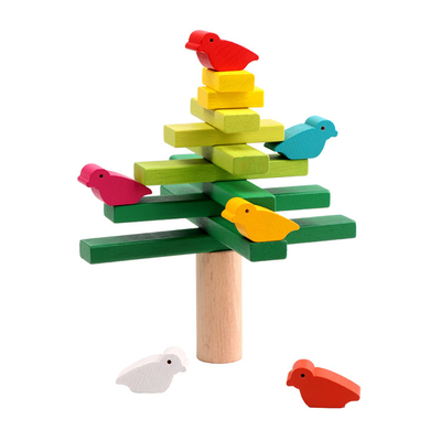Vogel-Balancen-Baum-Holzklotz-Spielwaren üben den pädagogischen Finger aus