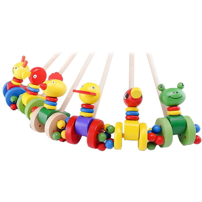 Kinderhölzernes Karikatur-Tier-Laufkatzen-Auto-Holz, das Toy Random Color drückt