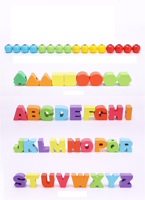hölzerner Zahl-Buchstabe-perlenbesetztes Seil-Spiel des Stadtverkehr-75Pcs, das den Durchzug aufreiht