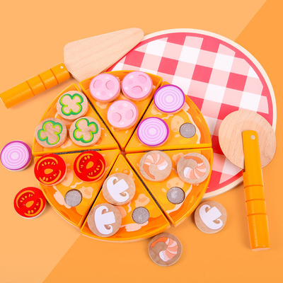 Nahrung, die Simulations-hölzerne Pizza Toy Fruit Vegetable With Tableware kocht