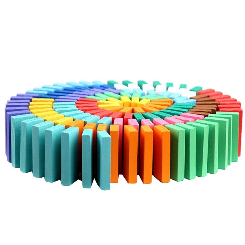 Regenbogen färbte Dominos für das Stürzen von Professor Puzzle Domino Rally