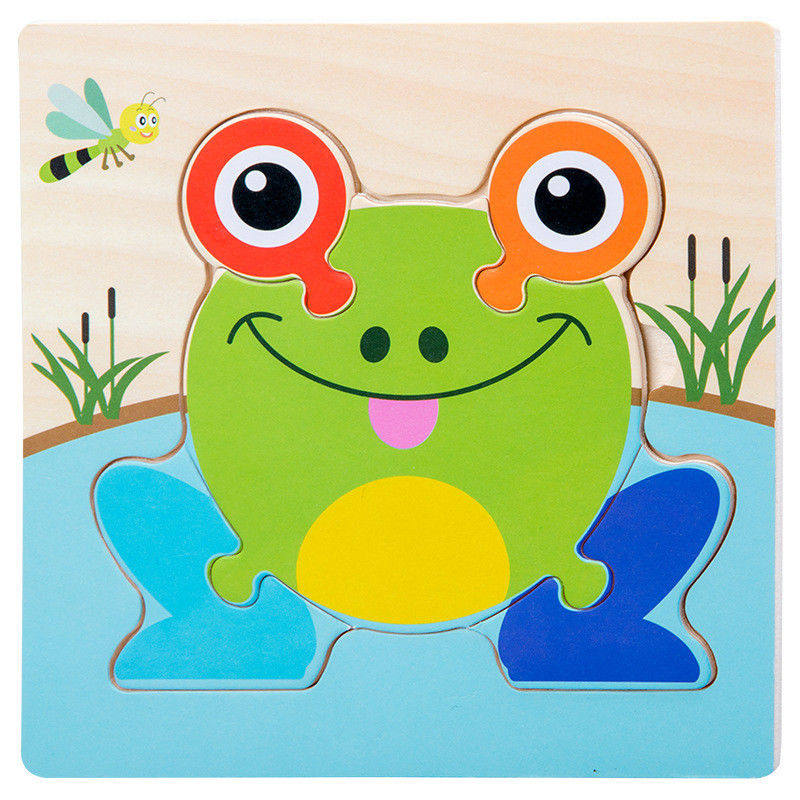 Montessori-Spiele, die Baby Tiere spielt, handeln Kinder 3D hölzernes Karikatur-Erkennen-Puzzlespiel Toy Matching verwirrt