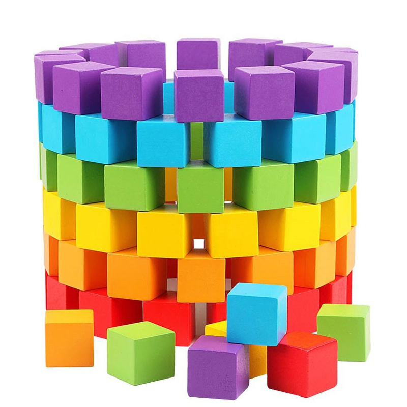 Bunte hölzerne Würfel-Bausteine Toy Baby Color und geometrische Form-hölzerne pädagogische Spielwaren für Chil