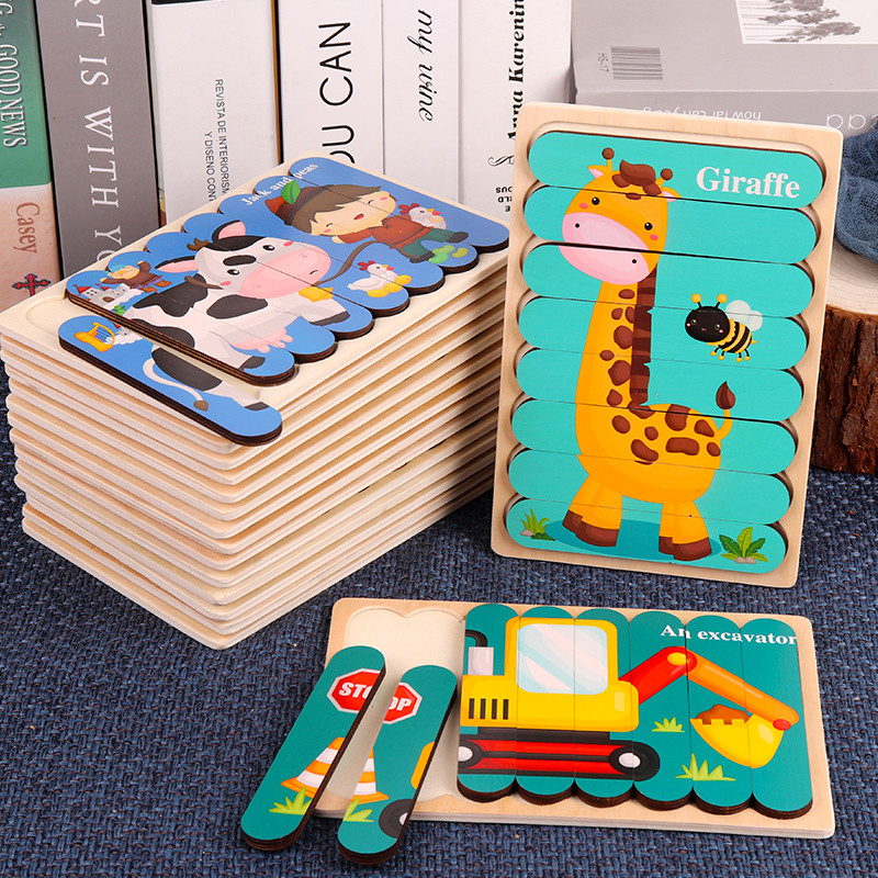 Doppelter mit Seiten versehener Streifen 3D verwirrt Baby-Toy Wooden Montessori Materials Educational-Spielwaren für Kindergroße Ziegelsteine, die Kinder lernen
