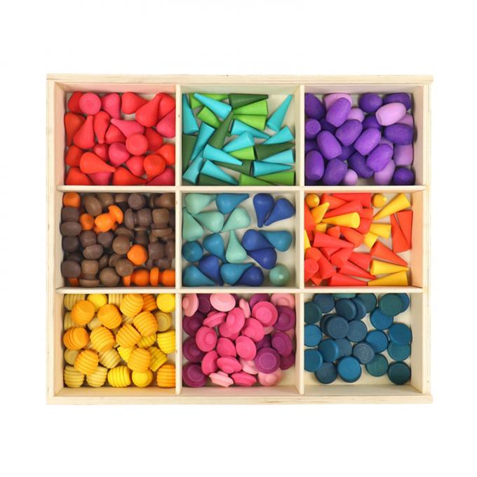 Hölzerne Regenbogen-lose Teil-pädagogisches Spiel stellte bunten Waldorf Toy Montessori Stacking Blocks für Kinderkleinkind-Vorschulbaby ein