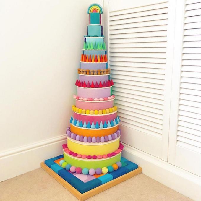 Hölzerne Regenbogen-lose Teil-pädagogisches Spiel stellte bunten Waldorf Toy Montessori Stacking Blocks für Kinderkleinkind-Vorschulbaby ein